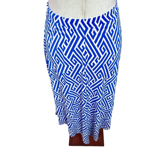 Chico's Skirt Size 0 Small Blue & White Midi Asymmetrical Hem Pull On Summer - Picture 6 of 15